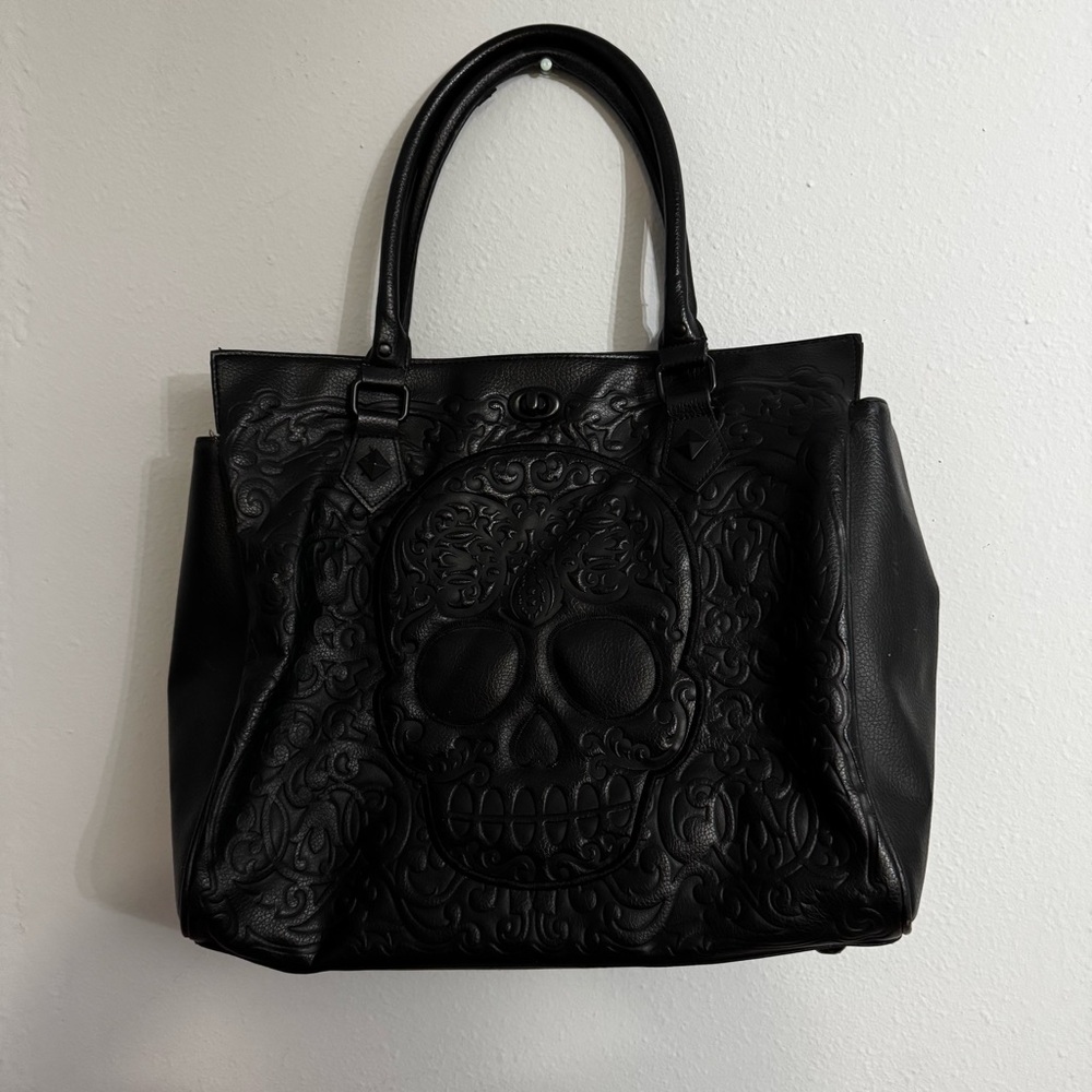 Loungefly Black Embossed Sugar Skull Tote - Picture 2 of 5